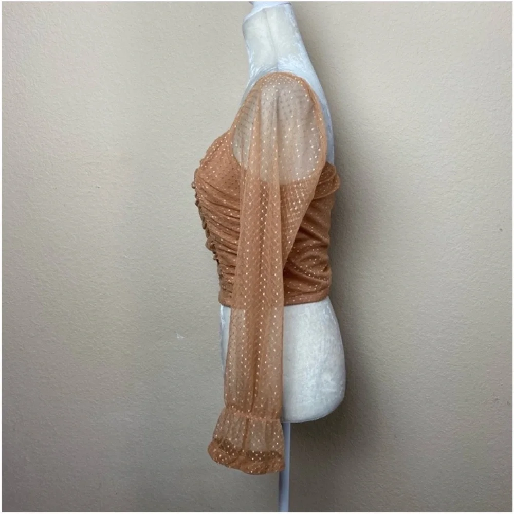 Willow Tan Peach Sparkle Ruched Long Sleeve Crop Top Size Medium